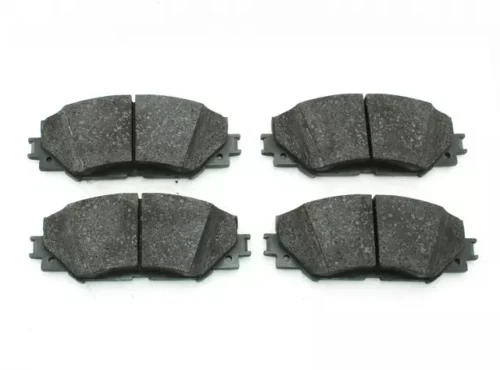 Automotive front brake pad with flat friction surface and steel backing plate
