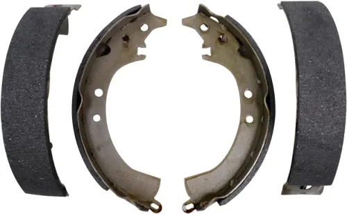 Rear brake shoe set with curved steel frames and bonded friction lining for drum brake systems