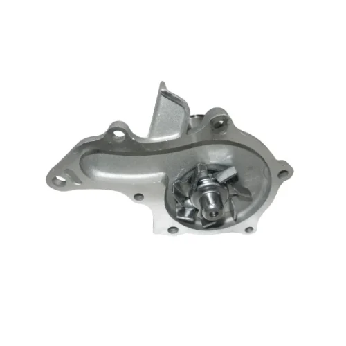 Automotive engine water pump with cast metal housing and circular mounting flange