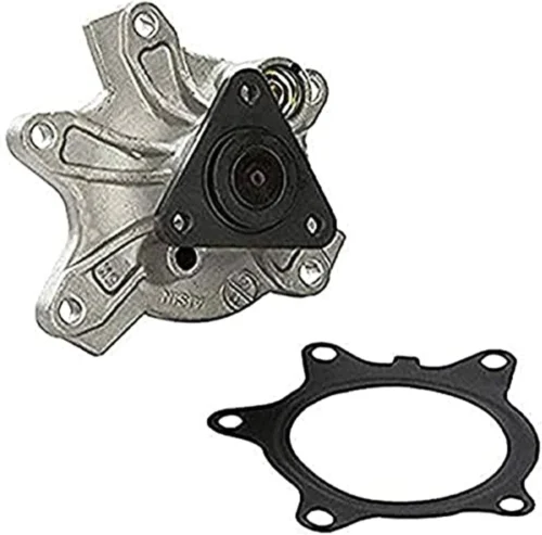 Automotive water pump with cast metal housing and integrated mounting flange