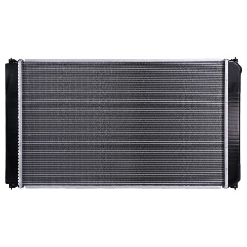 Hybrid radiator with aluminum cooling core and black plastic end tanks