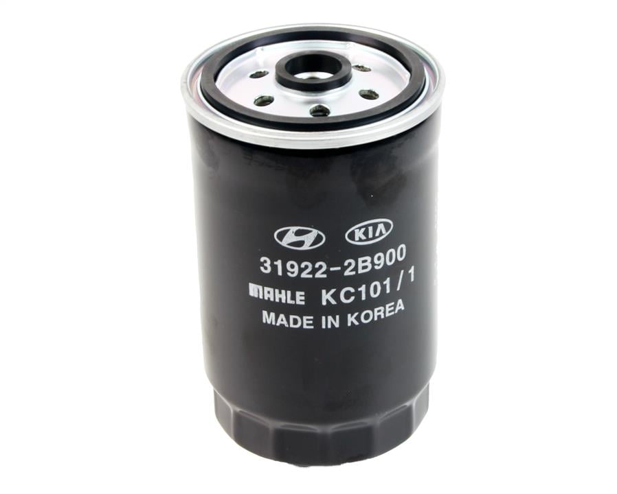 Fuel filter for Kia Sorento showing multilayer internal filtration media.