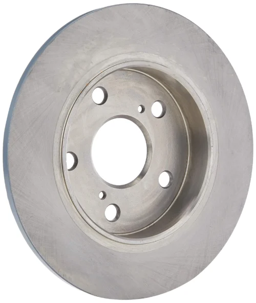 Automotive rear brake disc with circular cast iron rotor and smooth braking surface