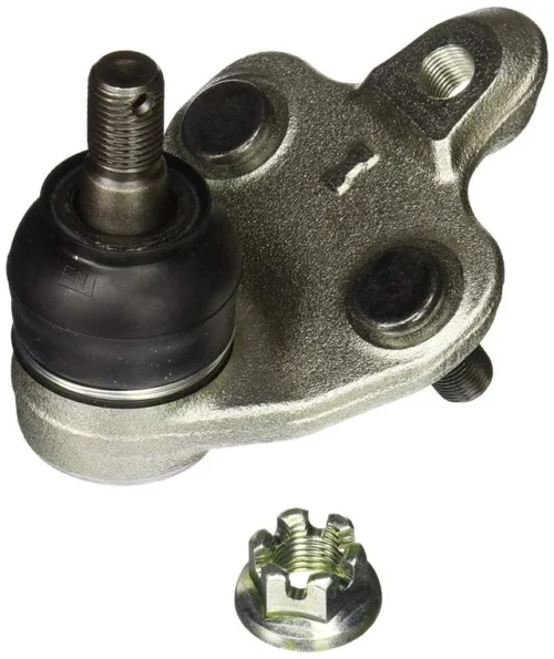 Front left ball joint with round metal housing and threaded mounting stud