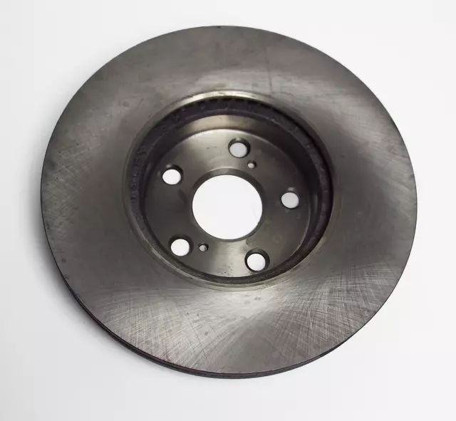 Automotive front brake disc with circular cast iron rotor and machined braking surface