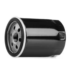 Spin-on oil filter with cylindrical metal housing and threaded base