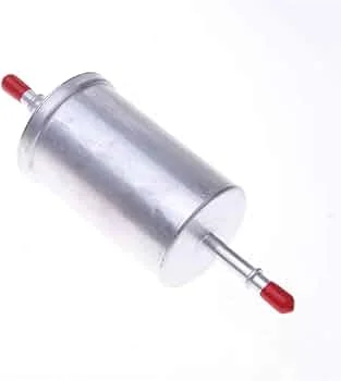 5M51-9155-AA fuel filter for Volvo S40 featuring compact metal housing and aligned connector layout.