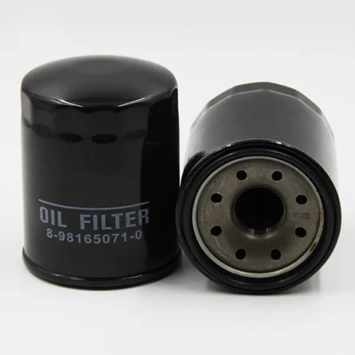 Cylindrical metal oil filter with smooth painted steel exterior