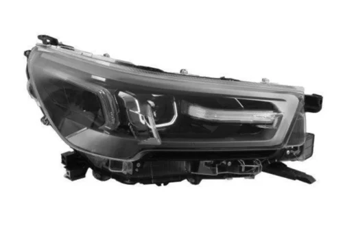 Right front headlamp assembly with clear polycarbonate lens and black plastic housing