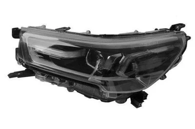 Left front headlamp assembly with clear polycarbonate lens and black plastic housing