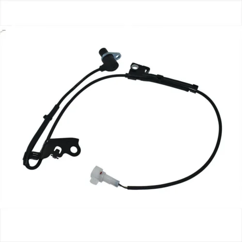 Automotive ABS wheel speed sensor with black plastic housing and attached cable lead