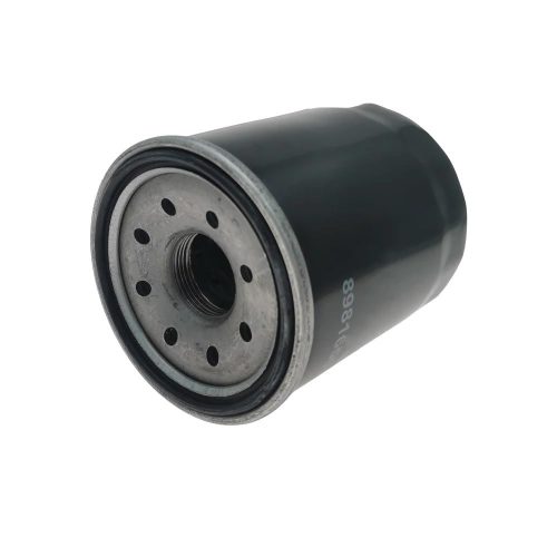 Spin-on oil filter with cylindrical metal housing and threaded base for Isuzu diesel engine