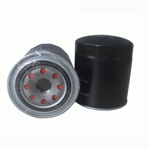 Spin-on oil filter with cylindrical metal body and threaded base plate