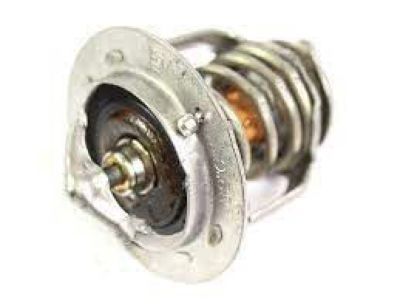 Engine coolant thermostat with circular metal housing and integrated spring valve