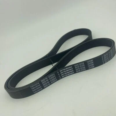 Multi-rib serpentine belt with reinforced black rubber construction and uniform rib spacing