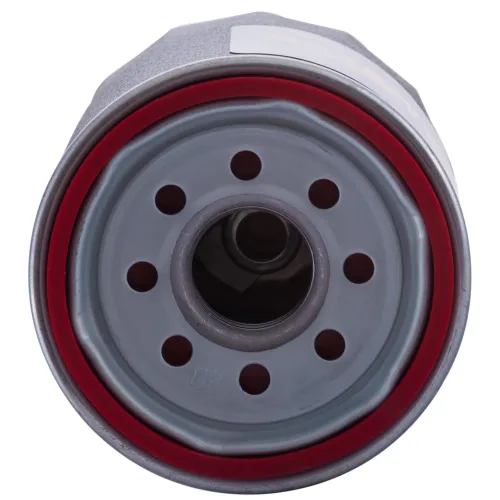 Spin-on oil filter with cylindrical metal housing and threaded base plate