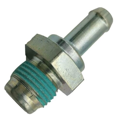 Compact metal PCV valve with smooth cylindrical body and hose connection outlet