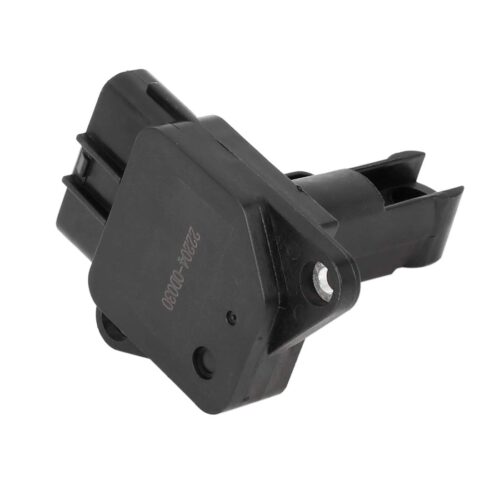 Mass air flow sensor with compact plastic housing and offset electrical connector port