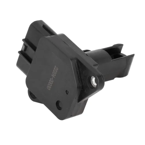 Mass air flow sensor with compact plastic housing and offset electrical connector port