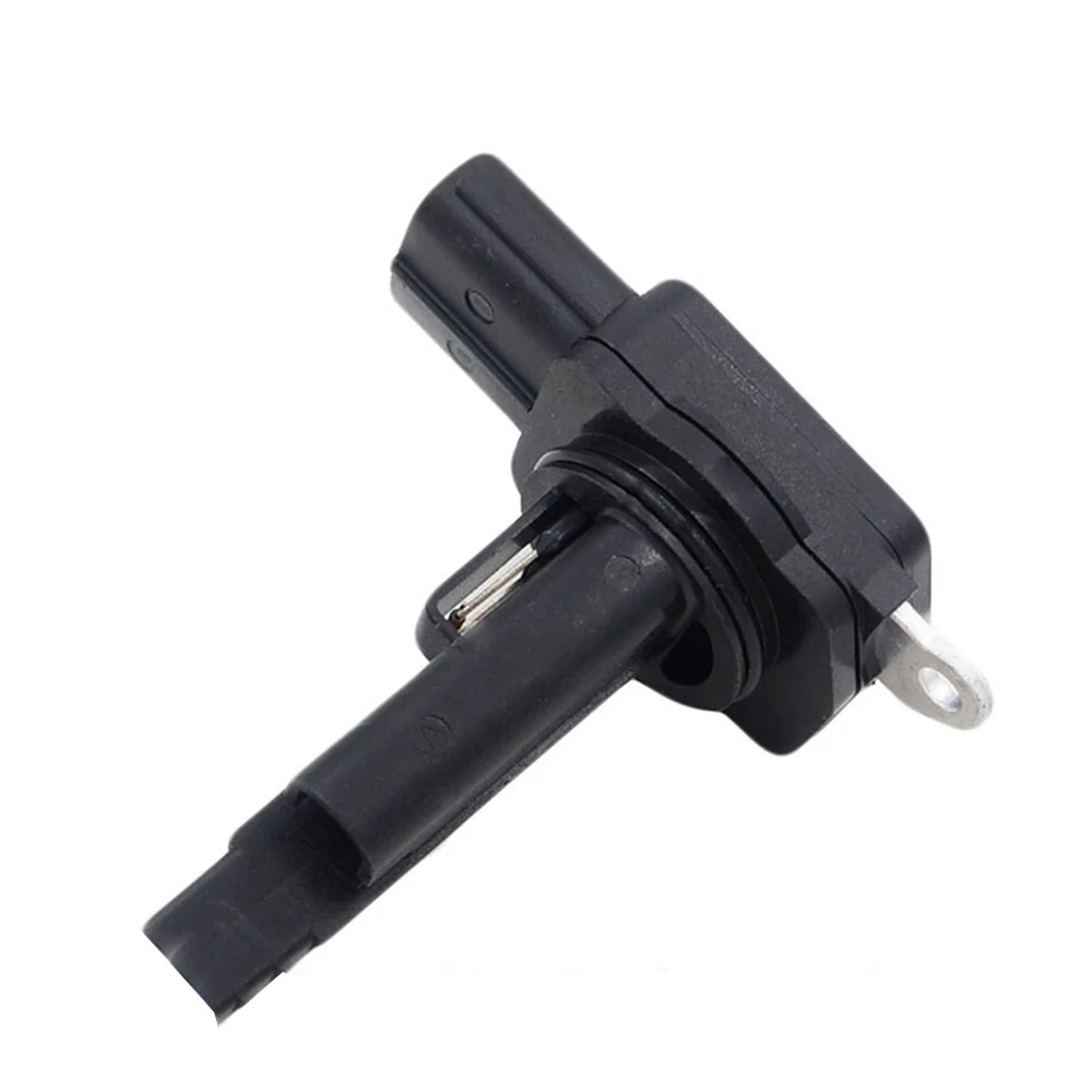 Intake air flow sensor featuring molded plastic body with side-angled connector interface