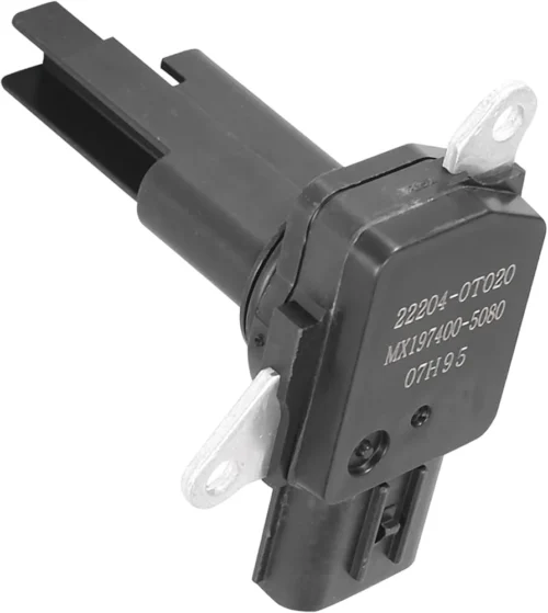 Mass air flow sensor with compact plastic housing and recessed side electrical connector