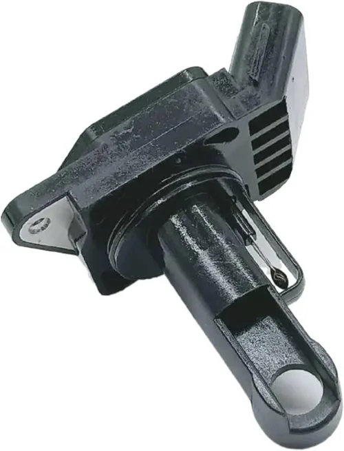 Mass air flow sensor with wide plastic housing and centrally positioned electrical connector