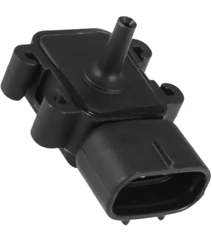 MAP sensor featuring molded plastic body with short pressure port and angled electrical connector