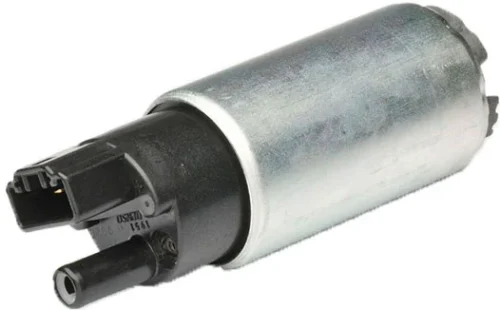 Fuel pump module with cylindrical metal housing and reinforced plastic upper mounting section