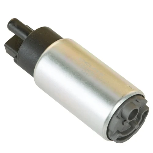 Fuel pump module with cylindrical metal housing and molded plastic top mounting section