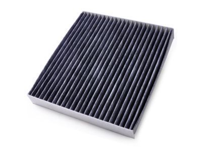 Black pleated RAV4 air filter car insert with evenly spaced ridges and rigid rectangular outer frame