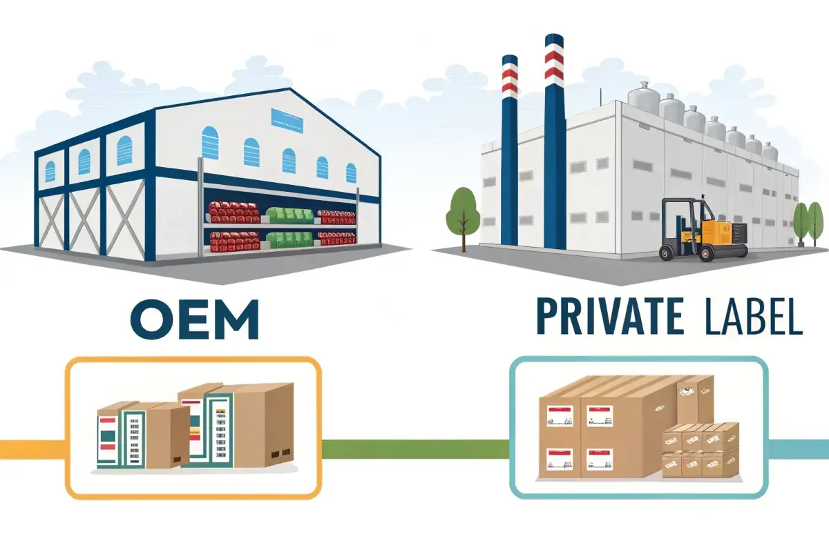 OEM auto parts label concept comparing OEM identity and private sourcing structure