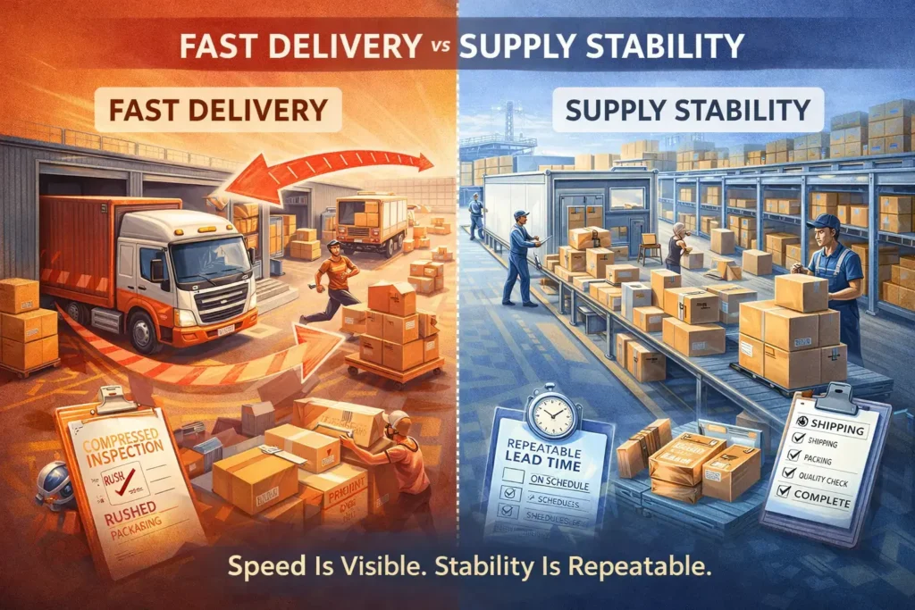 Car parts supplier comparison showing fast delivery pressure, repeatable lead time, and supply stability in aftermarket auto parts sourcing