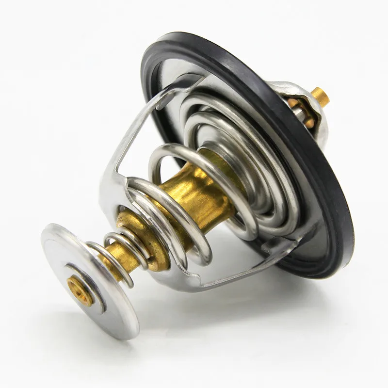 Aftermarket thermostat for Jolion with silver metal housing, spring valve structure and black sealing edge, Jolion engine thermostat shown in angled close-up view