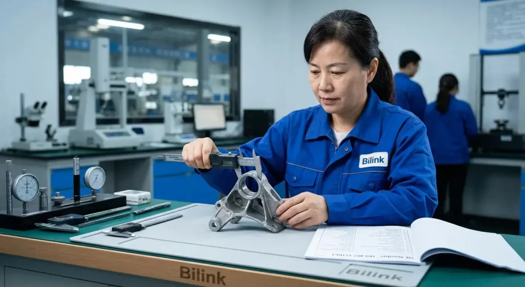 A Bilink expert verifying auto parts specifications against OE standards to ensure fitment accuracy.