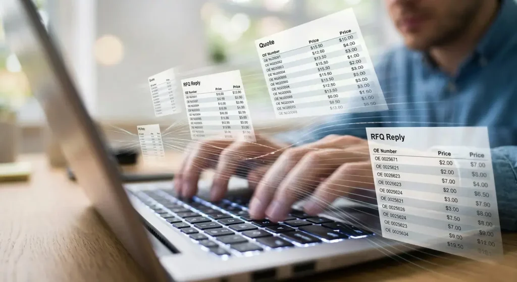 A fast-replying auto parts supplier sending a quote without checking technical fitment or OE versions.