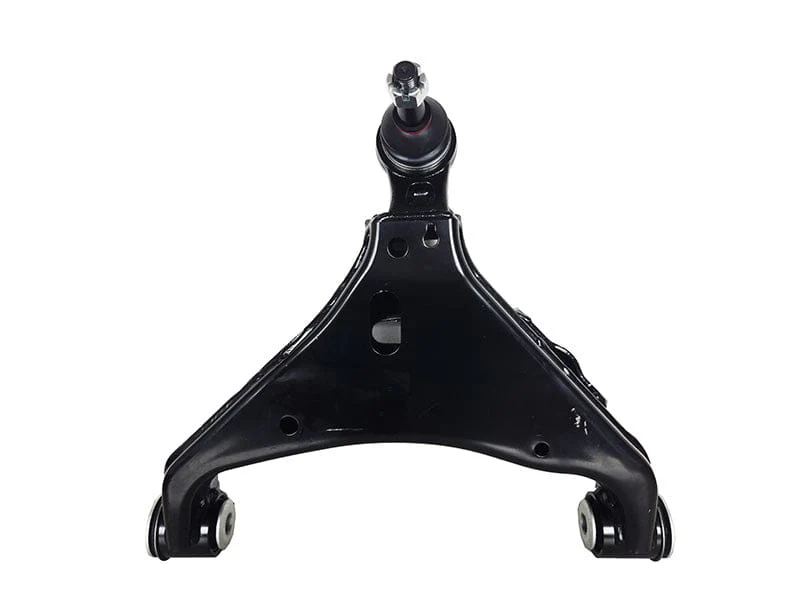 2904103XPW01A front lower suspension arm for GWM Poer with black painted steel body, ball joint end, and visible bushing mounts