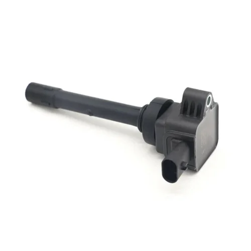 3705100XEB05 ignition coil for Haval Jolion, shown from the opposite side with an extended cylindrical boot and integrated mounting bracket.