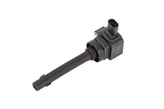 3705100XEG01B car ignition coil for Haval H6, angled view showing the rectangular connector housing, mounting bracket, and extended spark plug boot.