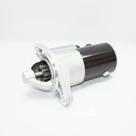 3708100XEG42 car starter motor for Haval H6, angled view showing the exposed drive pinion gear, silver mounting bracket, and black metal casing.